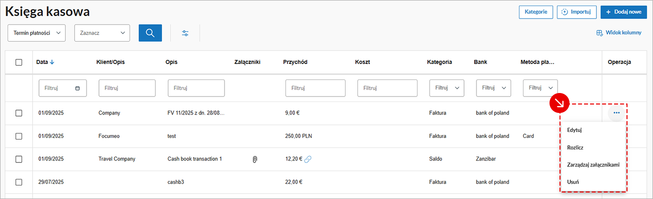 Menu wyboru roku podatkowego